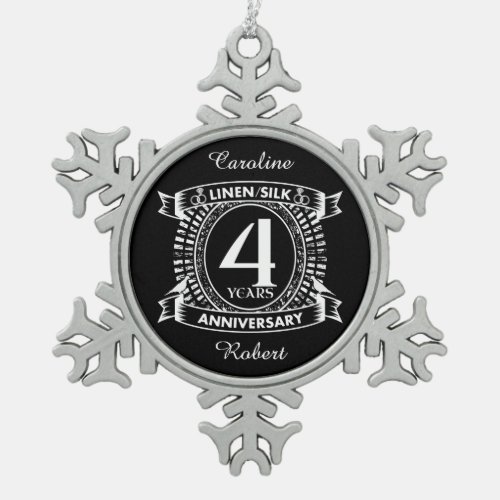 4th wedding anniversary distressed crest snowflake pewter christmas ornament