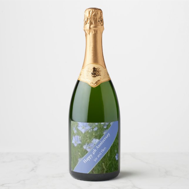4th Wedding Anniversary Editable Sparkling Wine Label (Front)