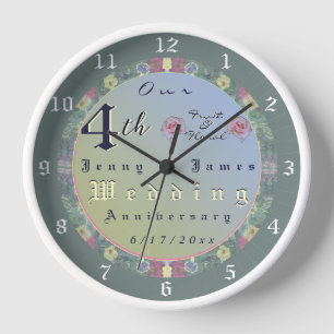 4th Wedding Anniversary Floral Wall Clock