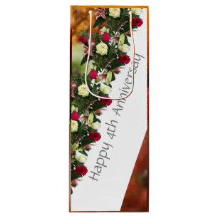 4th Wedding Anniversary Fruit and Flowers editable Wine Gift Bag