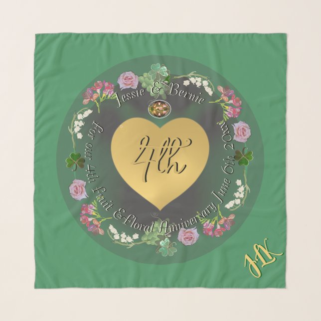 4th Wedding Anniversary Fruit Floral Chiffon Scarf (Front)