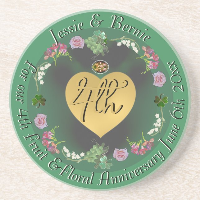 4th Wedding Anniversary Fruit Floral  Coaster (Front)