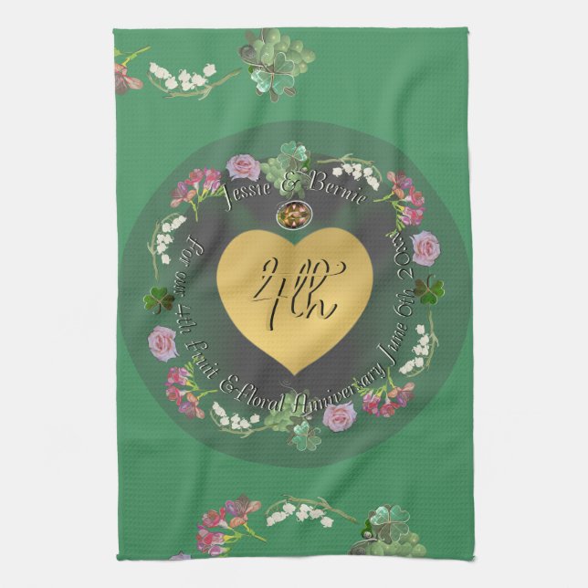 4th Wedding Anniversary Fruit Floral  Kitchen Towel (Vertical)