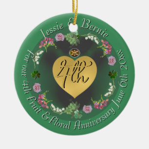 4th Wedding Anniversary Fruit Floral Photo Ceramic Ornament