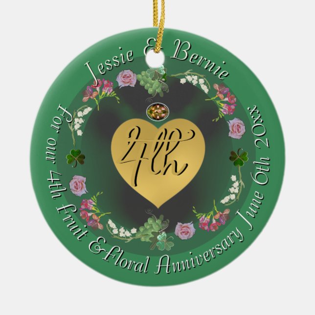 4th Wedding Anniversary Fruit Floral Photo Ceramic Ornament (Front)