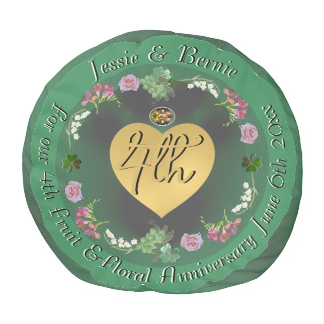 4th Wedding Anniversary Fruit Floral  Pouf (Bottom)