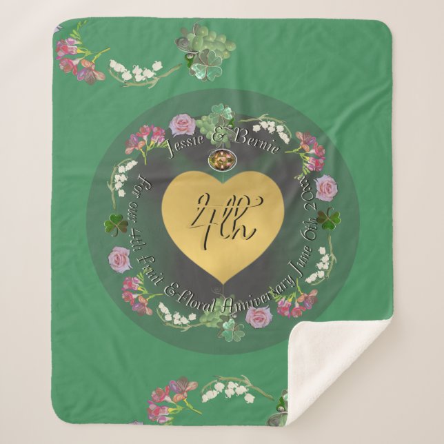 4th Wedding Anniversary Fruit Floral  Sherpa Blanket (Front)