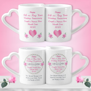 4th Wedding Anniversary Gift for Couple, Wife, Coffee Mug Set