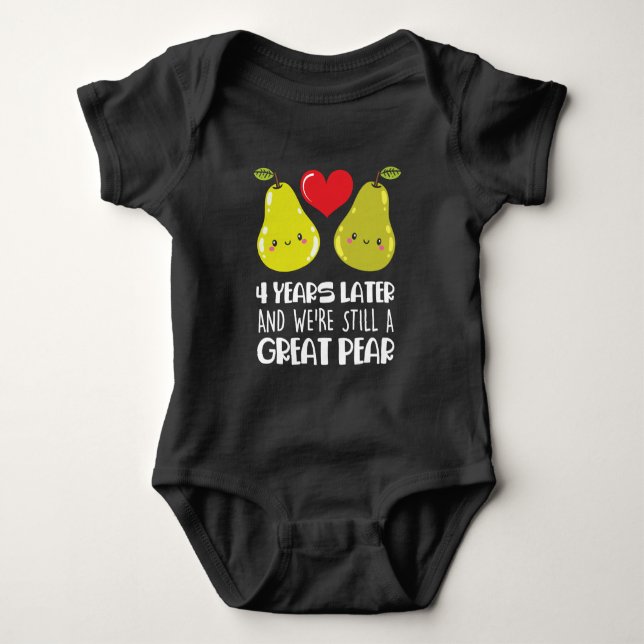 4th Wedding Anniversary Gift Married Couple Pear Baby Bodysuit (Front)