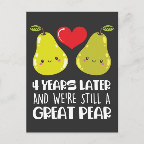 4th Wedding Anniversary Gift Married Couple Pear Postcard