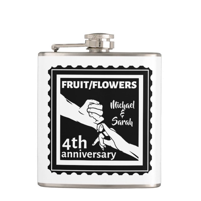 4th Wedding anniversary holding hands romantic Flask (Front)