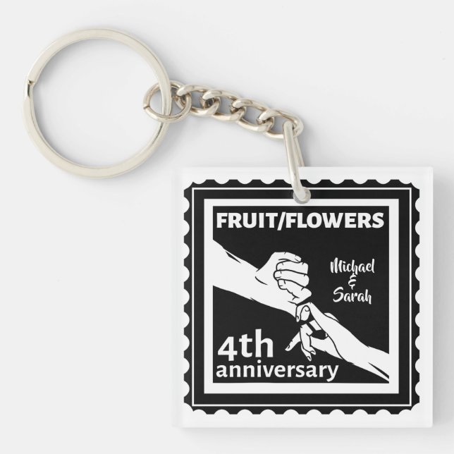 4th Wedding anniversary holding hands romantic Keychain (Front)