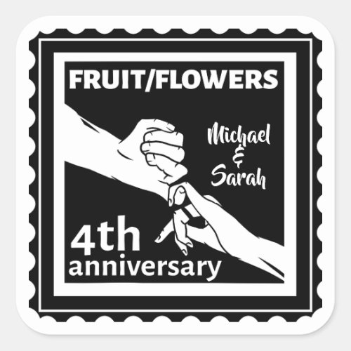 4th Wedding anniversary holding hands romantic Square Sticker