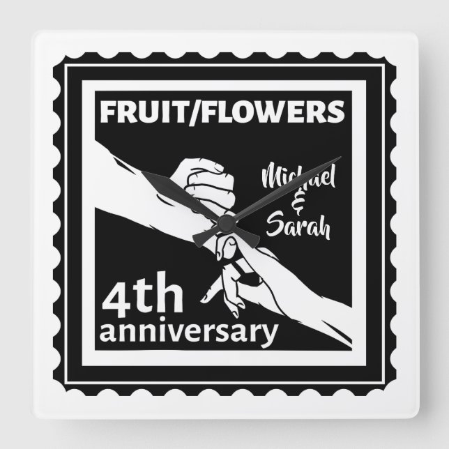 4th Wedding anniversary holding hands romantic Square Wall Clock (Front)