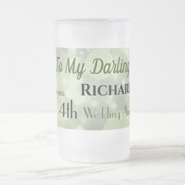 4th Wedding Anniversary Husband Frosted Glass Frosted Glass Beer Mug (Center)