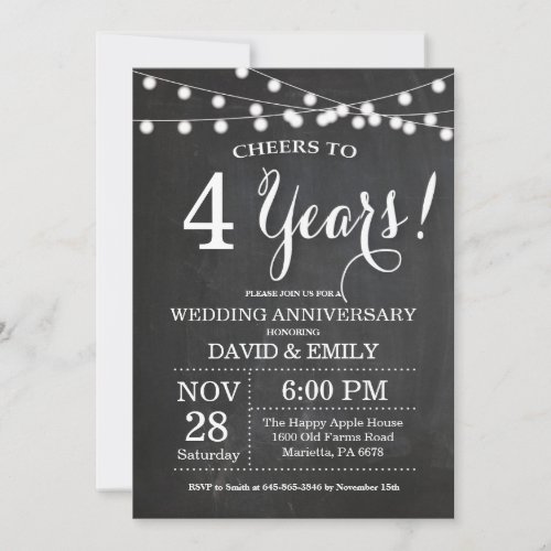 4th Wedding Anniversary Invitation Chalkboard