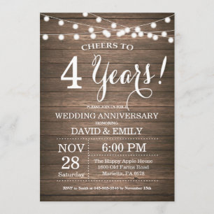 4th Wedding Anniversary Invitation Rustic Wood