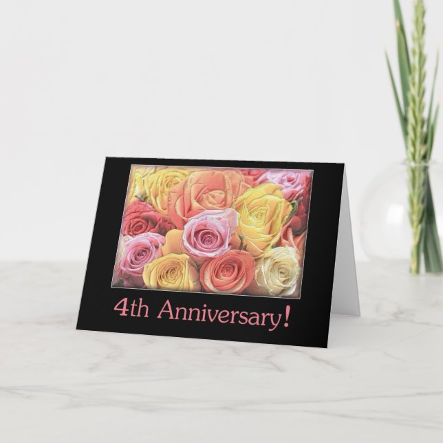 4th Wedding Anniversary mixed rose bouquet Card (Front)