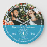 4th Wedding Anniversary Outline Heart Blue Topaz Large Clock at Zazzle