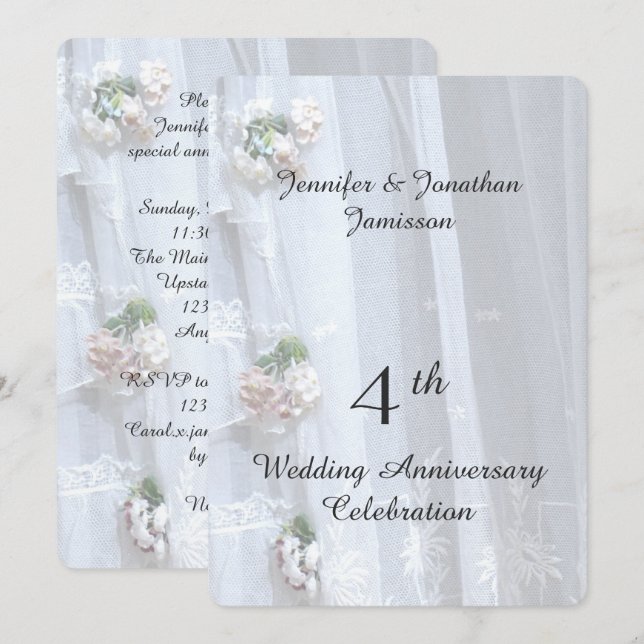4th Wedding Anniversary Party, Vintage Lace Invitation (Front/Back)