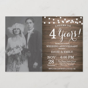 4th Wedding Anniversary Rutic Wood Invitation