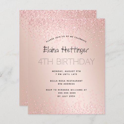 4TH Year Budget Birthday Glitter Rose Gold Metal