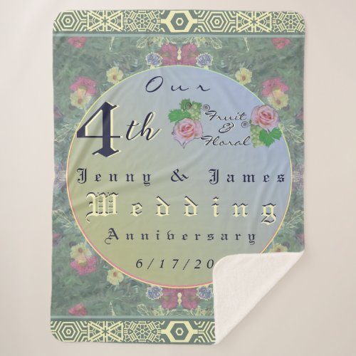 4th Year Wedding Anniversary Green&Blue Flower