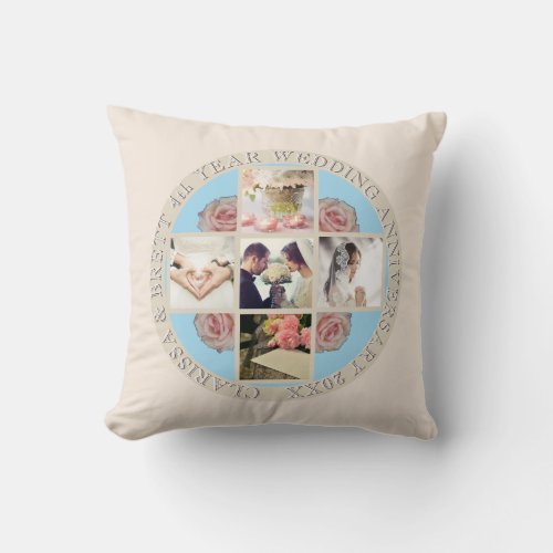 4th Yr Wedding Anniversary LinenTopaz 5 Photos Throw Pillow