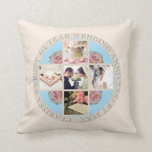 4th Yr. Wedding Anniversary Linen&Topaz 5 Photos Throw Pillow