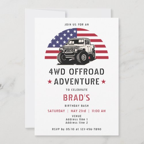 4WD Off Road Adventure 4x4 Automotive Birthday Invitation