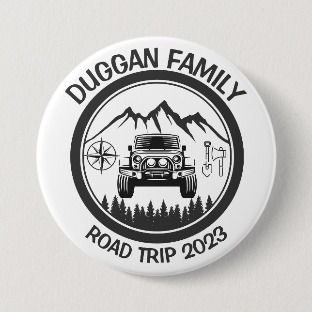 4x4 Family Road Trip Personalized Custom Text Button (Front)
