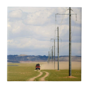 4X4 Vehicles On Dirt Road, Gobi Desert Ceramic Tile