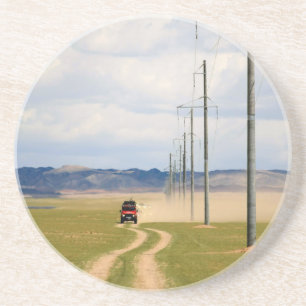 4X4 Vehicles On Dirt Road, Gobi Desert Drink Coaster