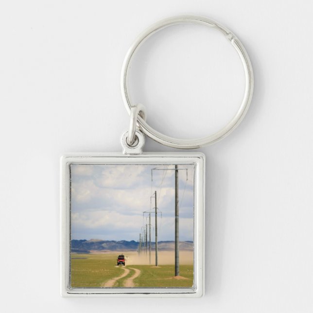 4X4 Vehicles On Dirt Road, Gobi Desert Keychain (Front)