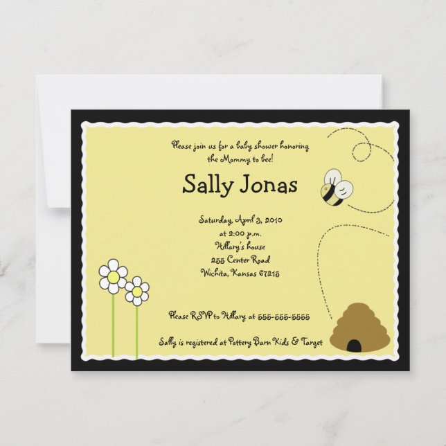 4x5 Bee Happy Bumblebee Baby Shower Invitation (Front)