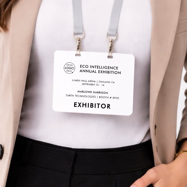 4x5 Event Badge | Exhibitor Pass Card Badges (Create a 4x5 horizontal exhibitor badge with schedule details and QR access)
