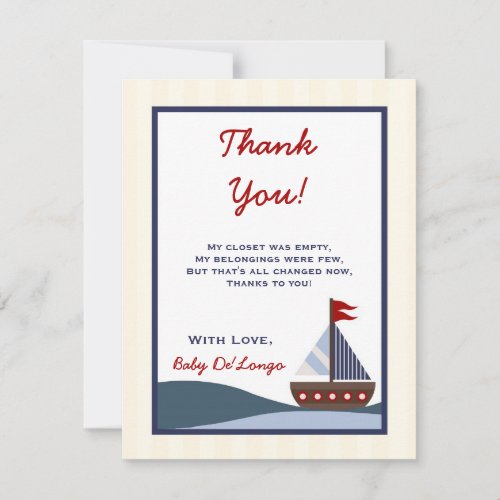4x5 FLAT Thank you Card Ahoy Mate Sailboat Whale
