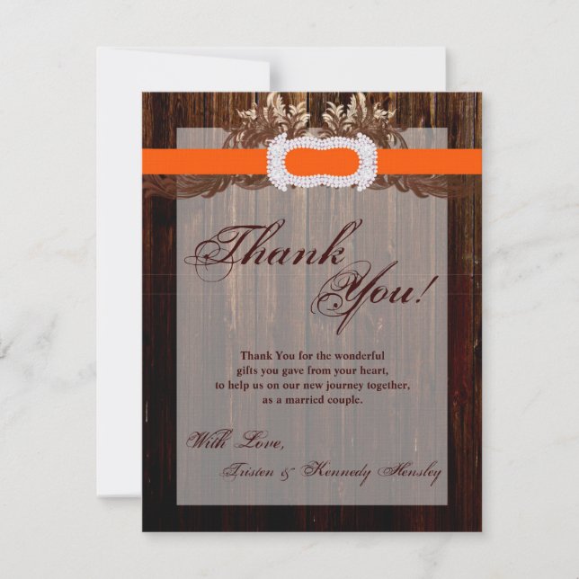 4x5 FLAT Thank You Card Barn Wood Diamond Ribbon (Front)
