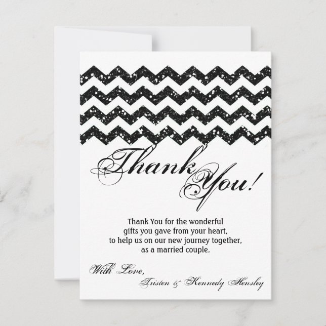 4x5 FLAT Thank You Card Black Glitter Chevron (Front)