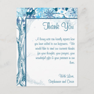 4x5 FLAT Thank You Card  Blue Tree / Snowflakes