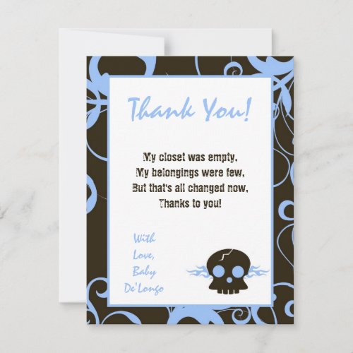 4x5 FLAT Thank You Card Boy Blue Punk Skull Flame