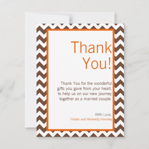4x5 FLAT Thank You Card Brown Orange Chevron