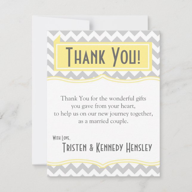 4x5 FLAT Thank You Card Chevron Stripe Gray Yellow (Front)