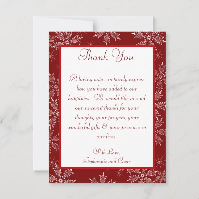 4x5 FLAT Thank You Card Christmas Red Snowflakes (Front)