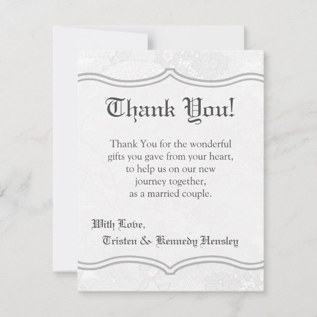 4x5 FLAT Thank You Card Country White Lace Print (Front)