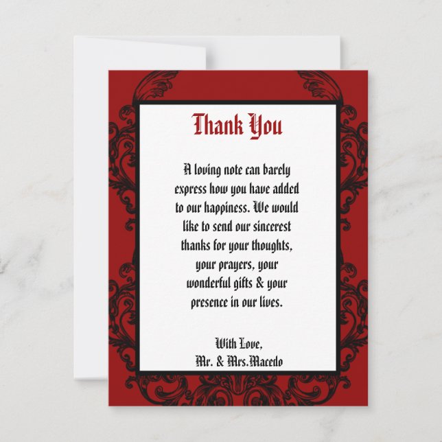 4x5 FLAT Thank You Card Crimson Red Ornate Embelli (Front)