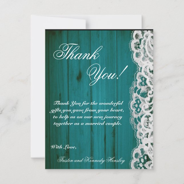 4x5 FLAT Thank You Card Distrissed Teal Wood Lace (Front)