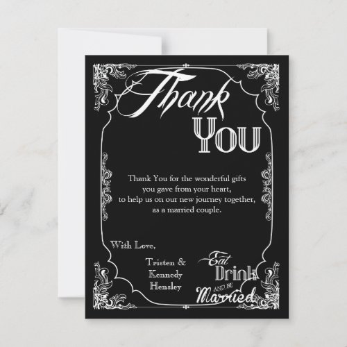 4x5 FLAT Thank You Card Eat Drink Be Married Black