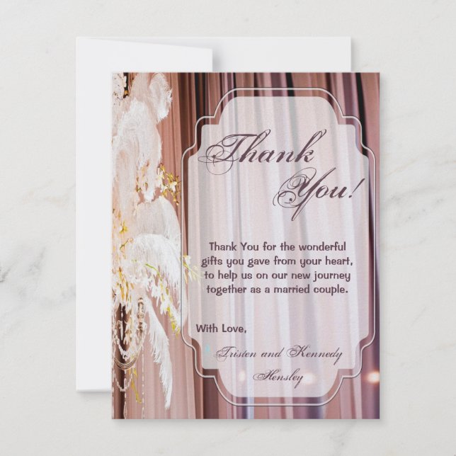 4x5 FLAT Thank You Card Feather Center Piece Glam (Front)