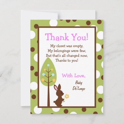 4x5 FLAT Thank you Card Forest Friends Bunny